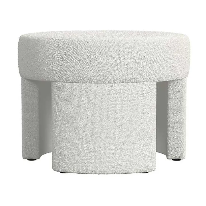 Cream Boucle Round Upholstered Ottoman
