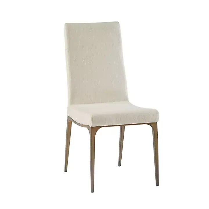 Cream Bronze Metal Base Dining Chairs, Set of 2