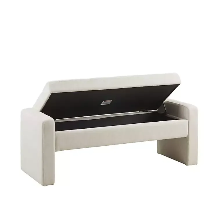 Cream Button Tufted Upholstered Storage Bench