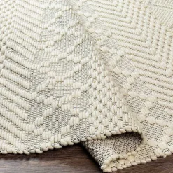 Cream Diamond Tassel Wool Area Rug, 8x10