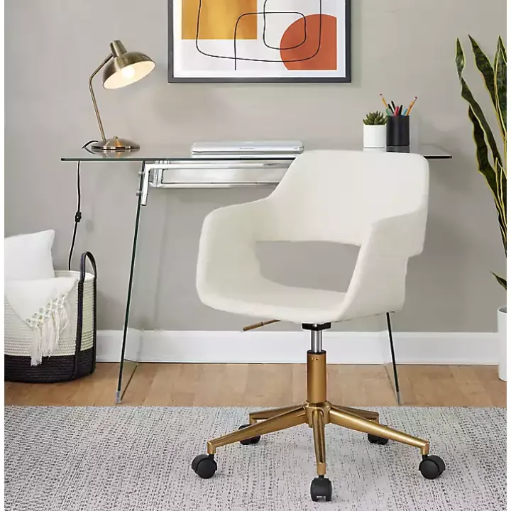 Cream Faux Leather & Gold Marshall Office Chair