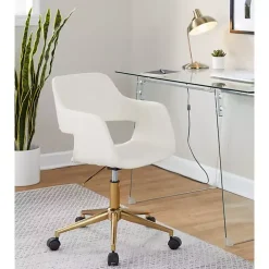 Cream Faux Leather & Gold Marshall Office Chair