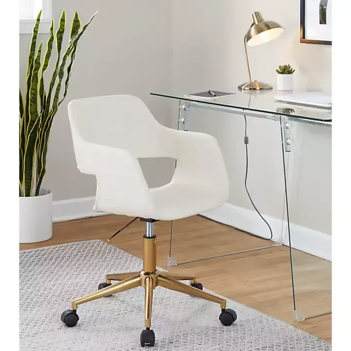 Cream Faux Leather & Gold Marshall Office Chair
