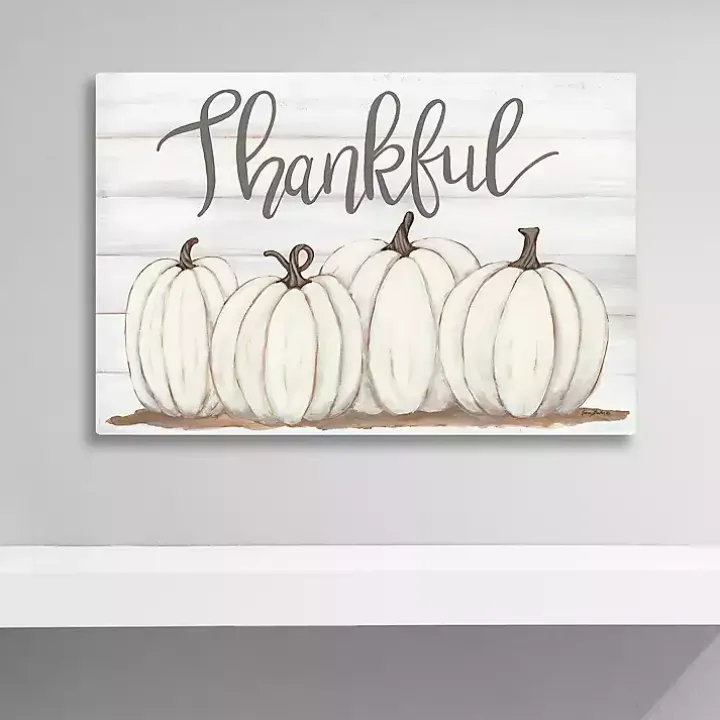 Cream Pumpkins Thankful Canvas Art Print