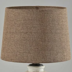 Cream Ribbed Ceramic Brown Shade Table Lamp
