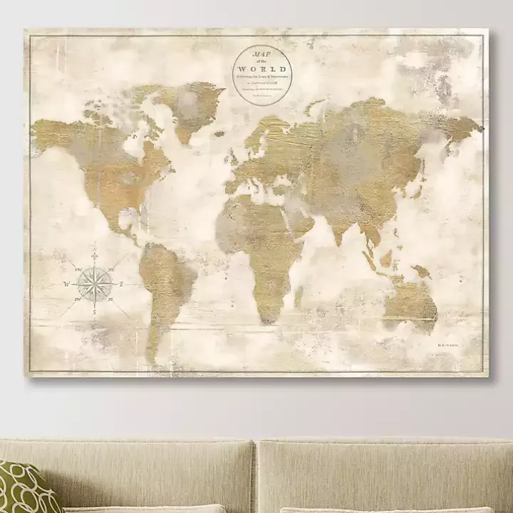 Cream Rustic World Map Giclee Canvas Art Print