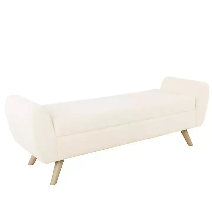 Cream Sherpa and Wood Storage Bench