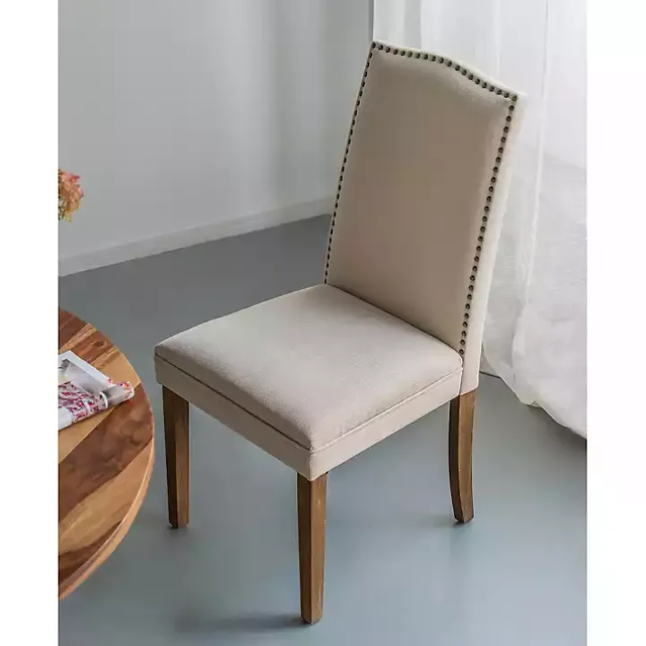 Cream Upholstered Armless Dining Chairs, Set of 2