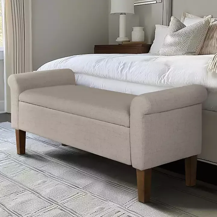 Cream Upholstered Aubrey Storage Bench