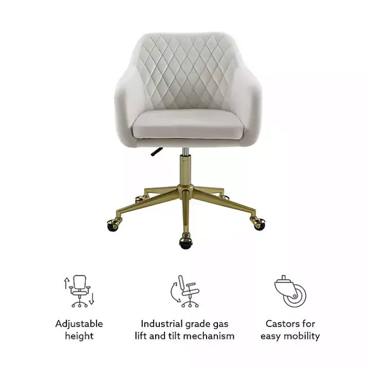 Cream Upholstered Tufted Swivel Office Chair