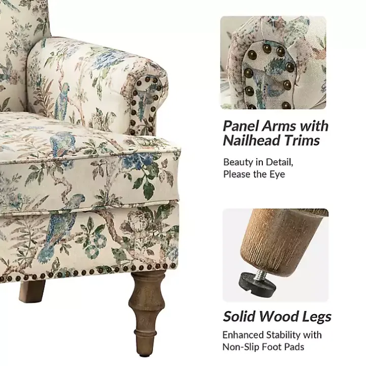 Cream Vintage Birds Traditional Accent Chair