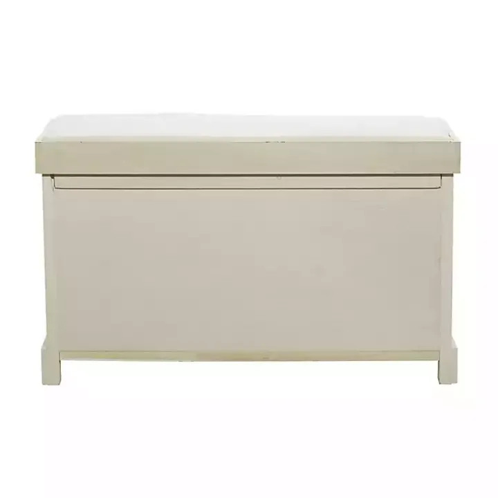 Cream Wood Bench with Storage Baskets