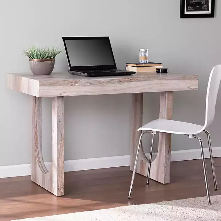 Cream Wood Faux Marble Desk