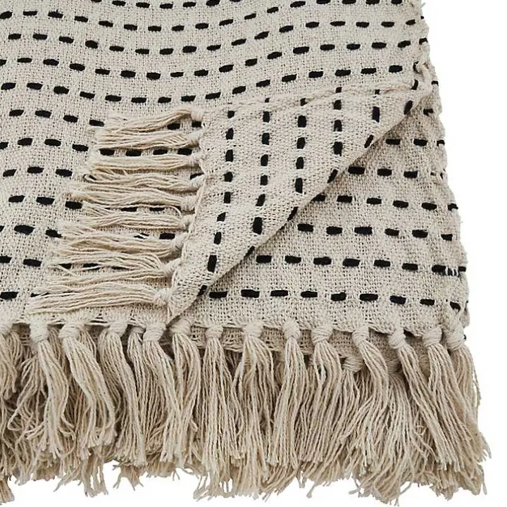 Cream Woven Dashed Cotton Throw