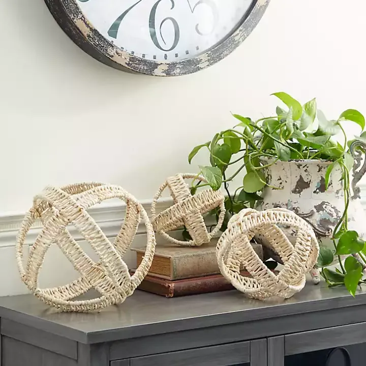 Cream Woven Decorative Orbs, Set of 3