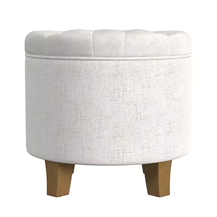 Cream Woven Upholstered Tufted Storage Ottoman