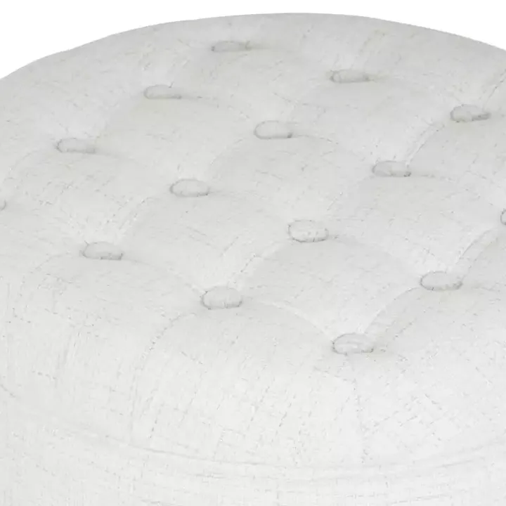 Cream Woven Upholstered Tufted Storage Ottoman
