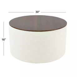 Cream Woven Wood Top Storage Ottoman