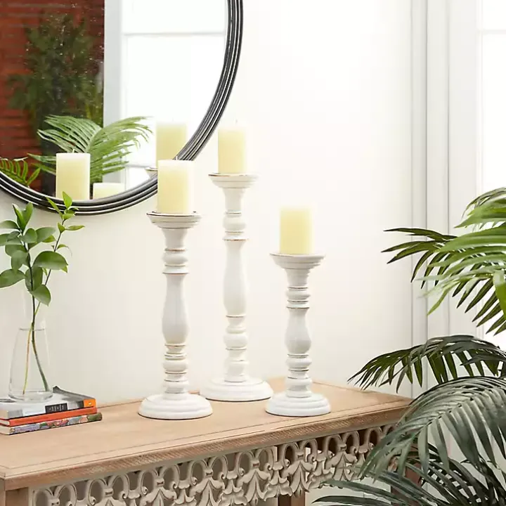 Daisy White Rustic 3-pc. Candle Holder Set