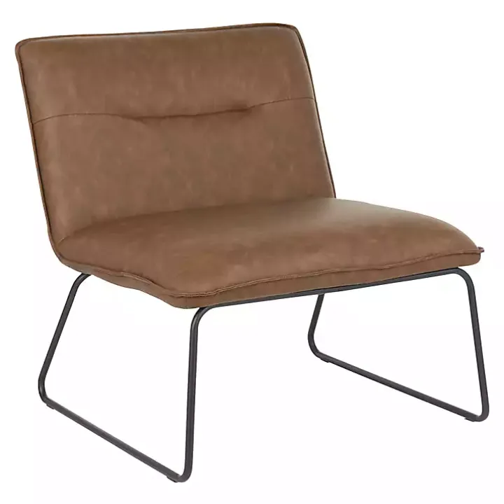 Dark Brown Faux Leather Sleigh Accent Chair