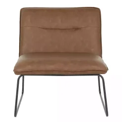 Dark Brown Faux Leather Sleigh Accent Chair