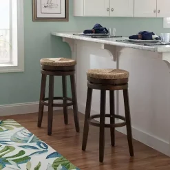 Dark Brown Seagrass Swivel Bar Stool