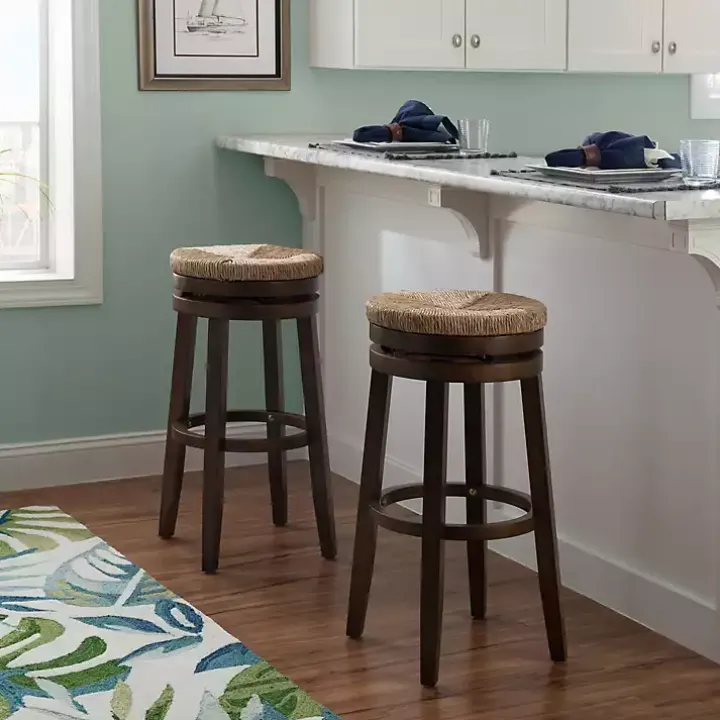 Dark Brown Seagrass Swivel Bar Stool
