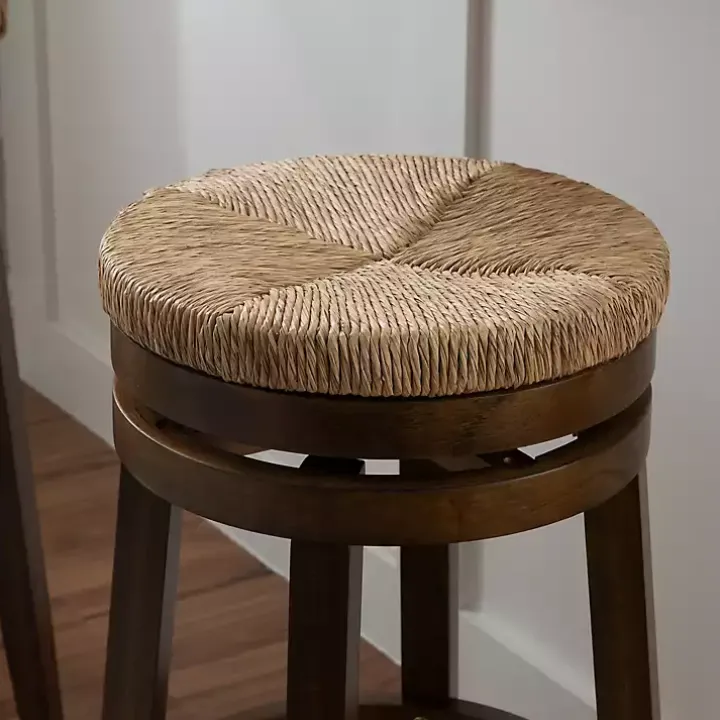 Dark Brown Seagrass Swivel Bar Stool