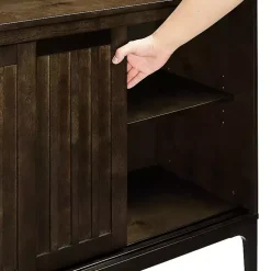 Dark Brown Slatted Sliding Door Sideboard