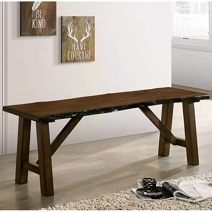 Dark Brown Wood Live Edge Bench