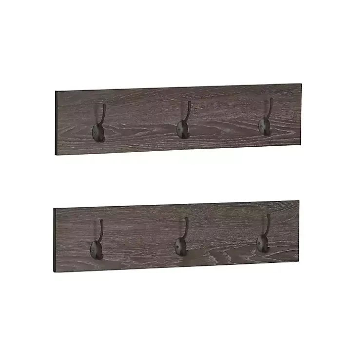 Dark Brown Wooden 3-Hook Coat Racks, Set of 2