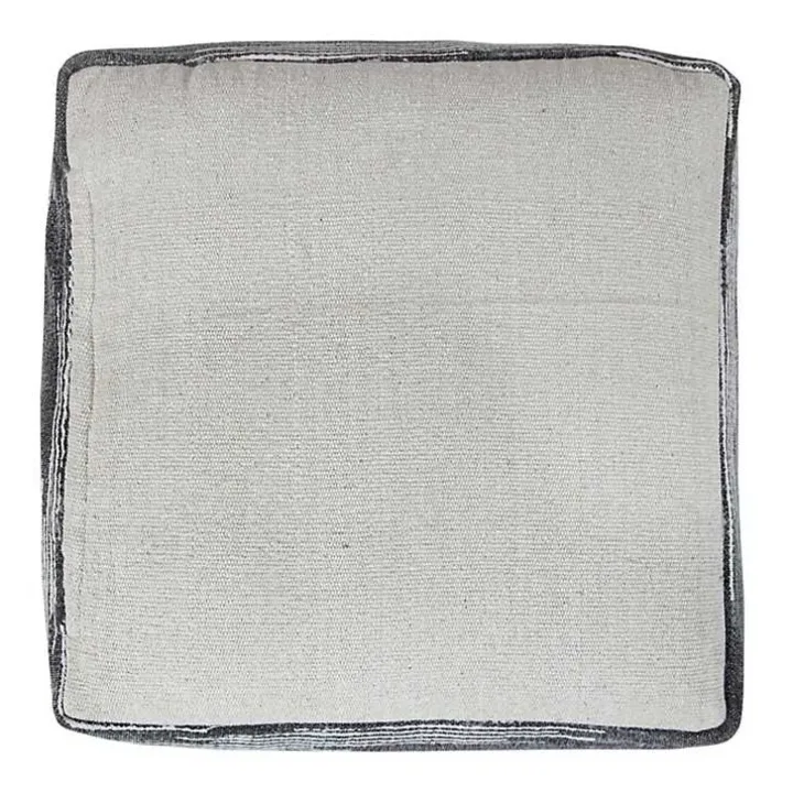 Dark Gray Tasseled Static Geo Cotton Square Pouf