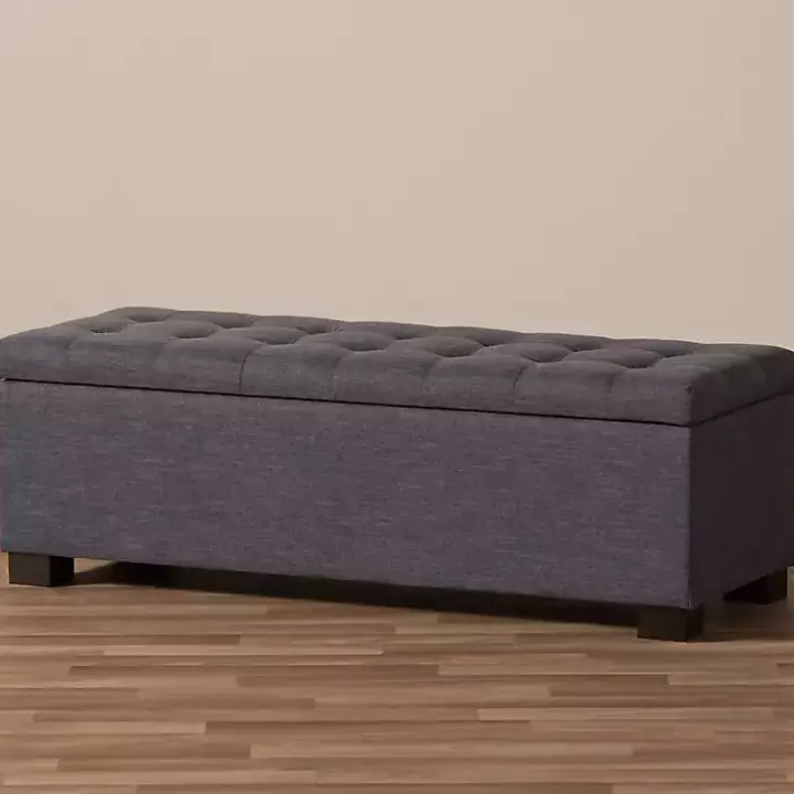 Dark Gray Tufted Contemporary Storage Bench