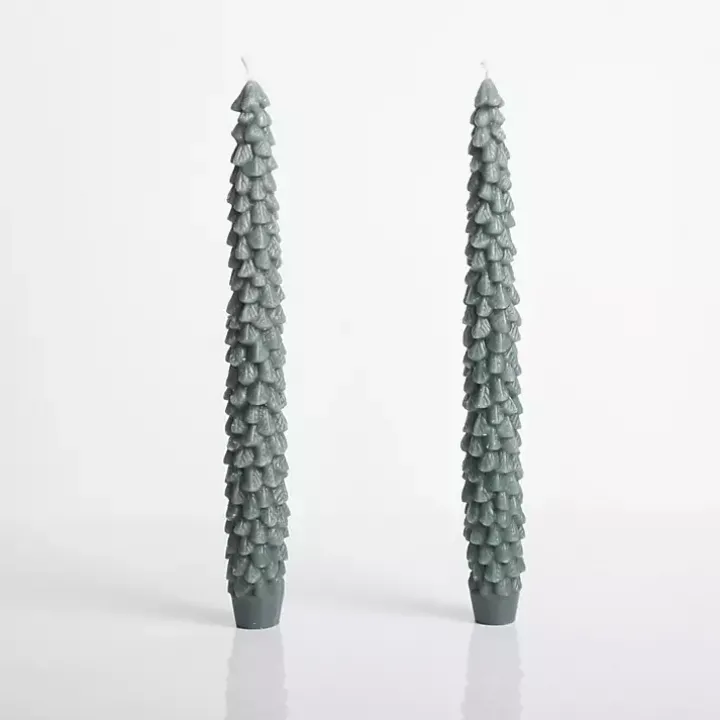 Dark Green Christmas Tree Taper Candles, Set of 2