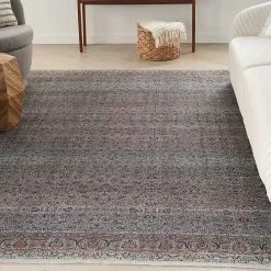 Dark Vintage Floral Washable Area Rug, 7x9