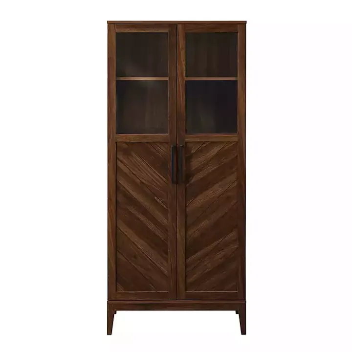 Dark Walnut Chevron Wooden Storage Cabinet