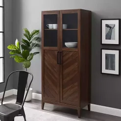Dark Walnut Chevron Wooden Storage Cabinet