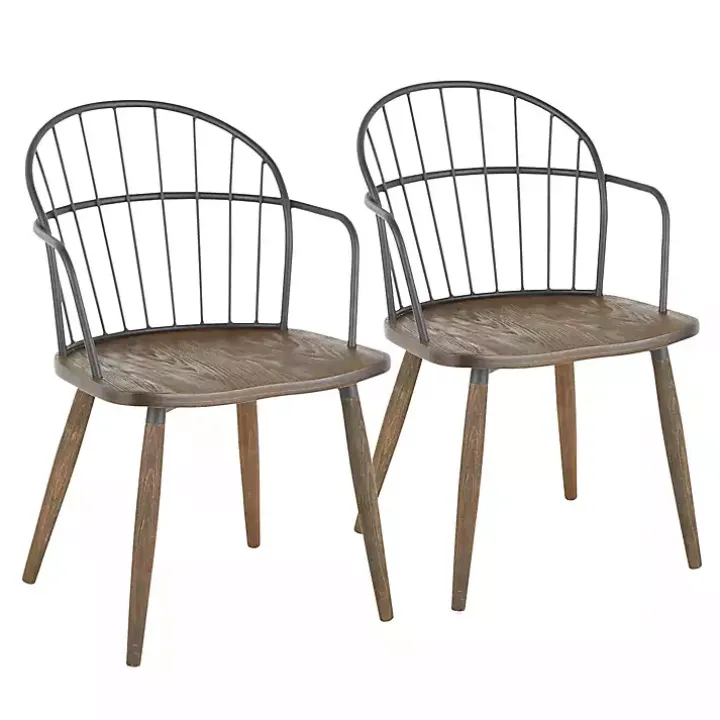 Dark Walnut Wood Spindle Dining Chairs, Set of 2