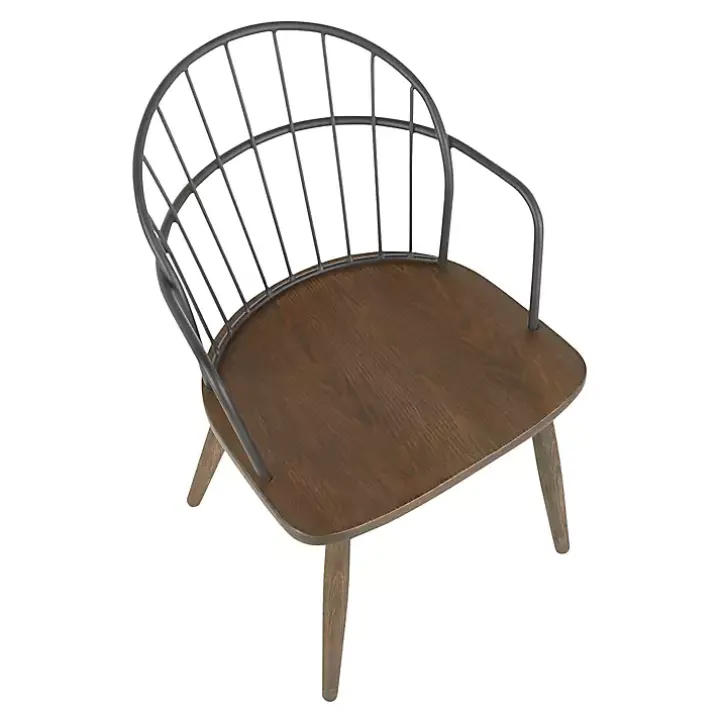 Dark Walnut Wood Spindle Dining Chairs, Set of 2