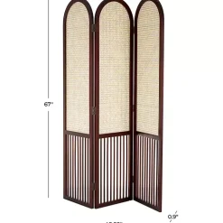 Dark Wood & Rattan Arched Trifold Room Divider