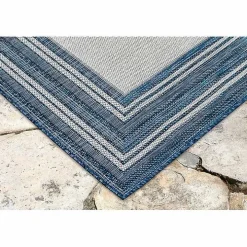Deep Aqua Threaded Frame Outdoor Area Rug, 6x9