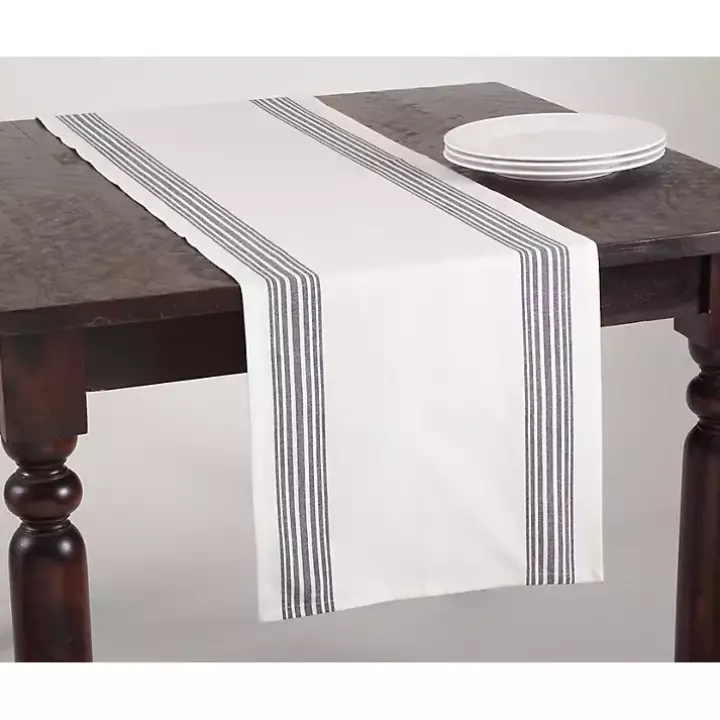 Deep Blue Striped Border Table Runner