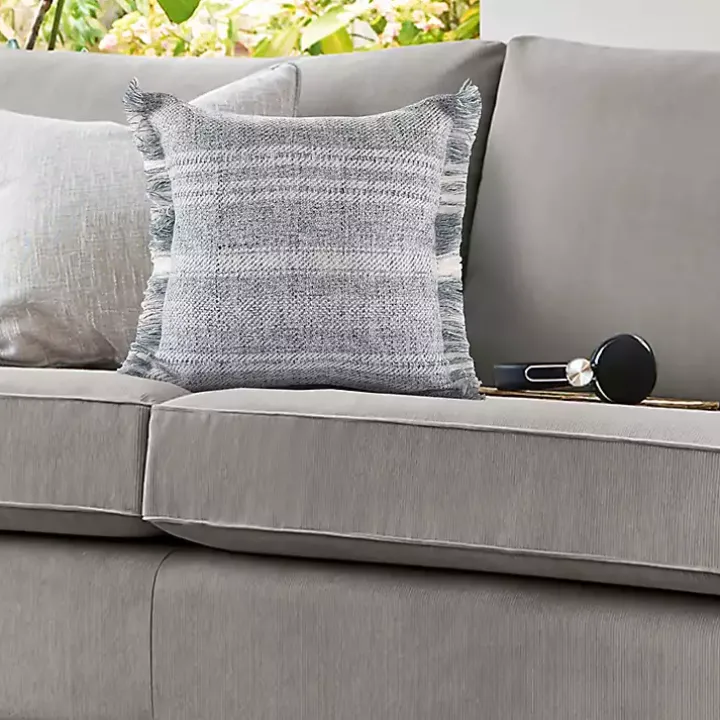 Denim Contemporary Stripe Outdoor Throw Pillow