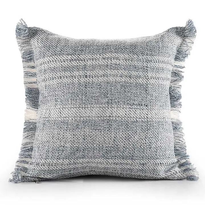 Denim Contemporary Stripe Outdoor Throw Pillow