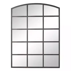 Distressed Black Metal Windowpane Arched Mirror