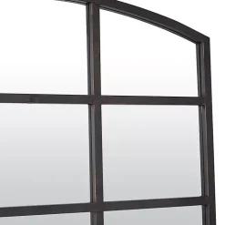Distressed Black Metal Windowpane Arched Mirror