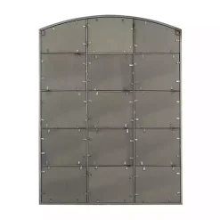 Distressed Black Metal Windowpane Arched Mirror