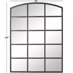 Distressed Black Metal Windowpane Arched Mirror