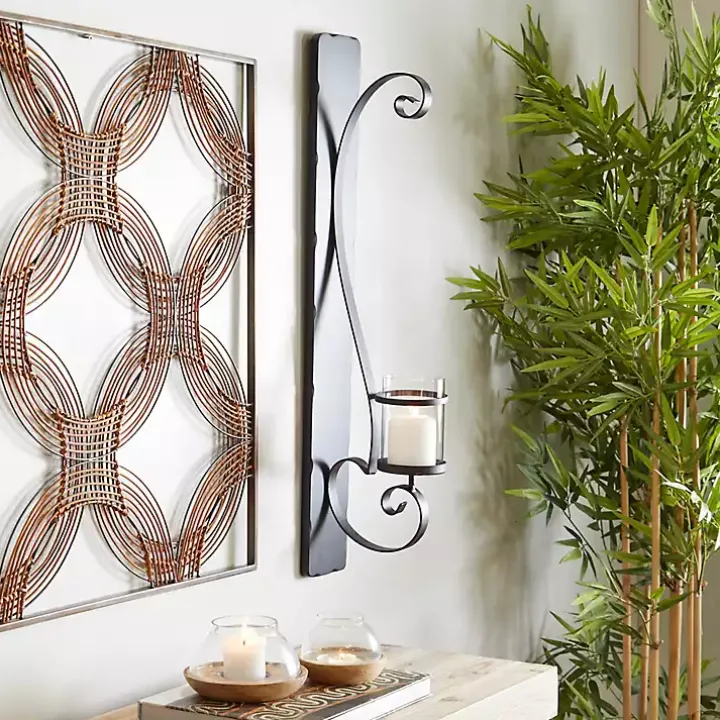 Distressed Black Scrolled Metal Sconce