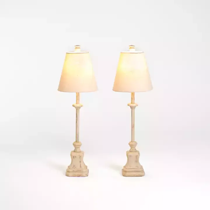 Distressed Cream Buffet Lamps, Set of 2